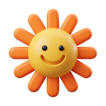 Cute smiling yellow and orange sun 3D icon weather symbol with smiley sun 3D icon happy sun sunshine