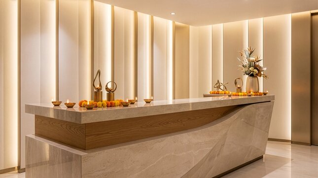 Sophisticated Diwali Office Interior With Golden Lighting
