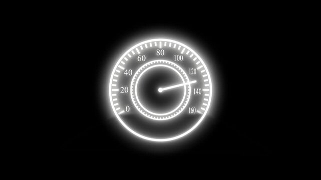 Glowing speedometer or gauge icon on a black background animation