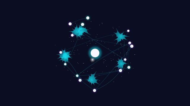 Dynamic abstract star network animation with glowing connections on dark background