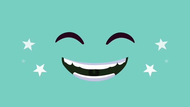 Animated laughing emoji face with stars motion background for fun and celebration.
