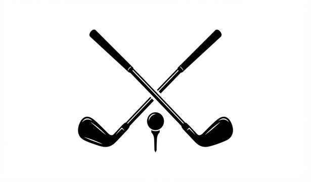 Crossed Golf Clubs with Ball and Tee Black Silhouette Vector