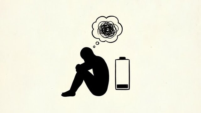 Person sitting alone feeling exhausted and anxious with low energy level