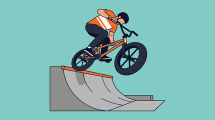 Naklejka premium Young man performing a BMX trick on a ramp, dynamic illustration