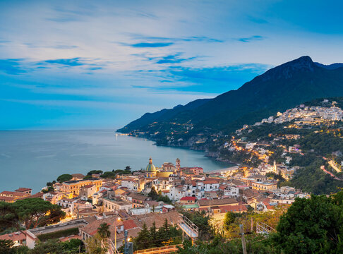 Vietri Sul Mare, Italy town skyline on the Amalfi coast at dusk 258