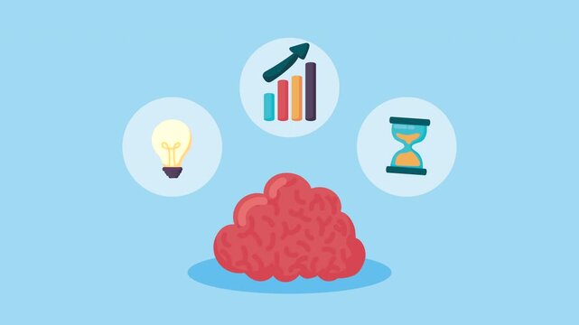 Animation of brain with lightbulb chart and hourglass icons appearing around it.