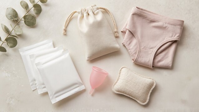 menstrual care essentials flat lay with feminine products