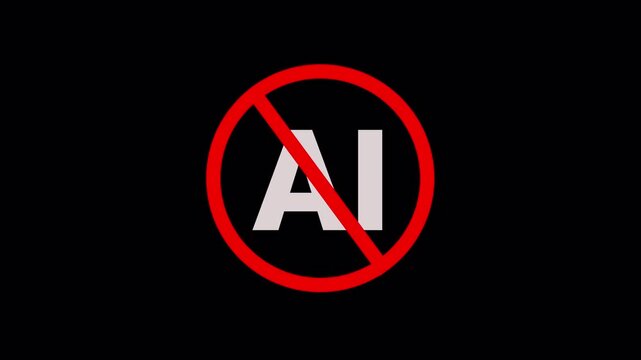 Red AI Prohibition Symbol Sign Animation Isolated on Transparent Background, stop AI forbidden red circle animation, Warning, prohibited or ban icon animation. AI Prohibition Symbol animation in 4k.