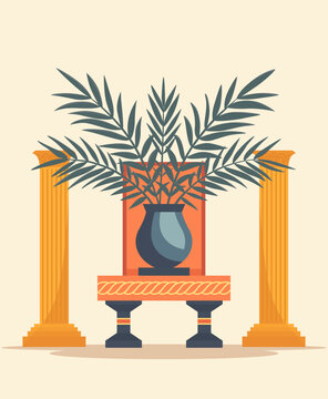 plants  in a vase on the table,  the aesthetics  of Ancient Egypt, columns of Egyptian temples  , Ancient Egypt 