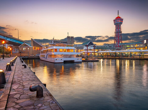 Fukuoka, Japan waterfront cityscape at Hakata Port during twilight 353