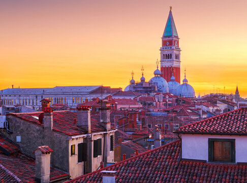 Rooftop skyline view of Venice, Italy at dusk 303