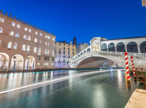 Venice, Italy at the Rialto Bridge over the Grand Canal at blue hour 301
