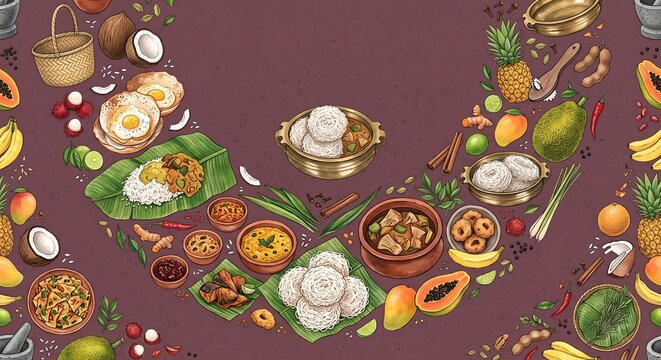 Authentic Sri Lankan cuisine spread with string hoppers curries and tropical spices