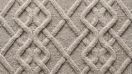 Fototapeta premium Intricate knitted cable pattern in neutral beige yarn with soft diffused lighting creating textured depth and cozy warmth