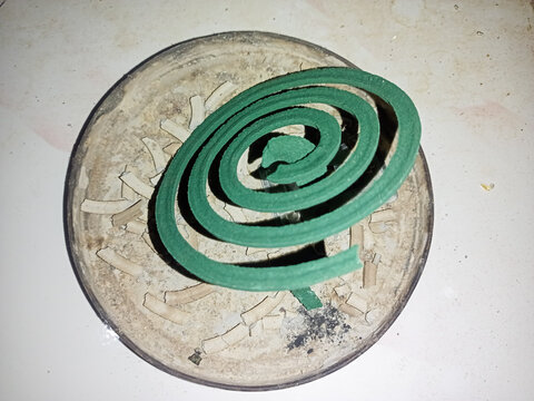 Close up of Green Spiral Mosquito Incense Coil for Pest Control. Green Mosquito Coil on White Background, Insect Repellent