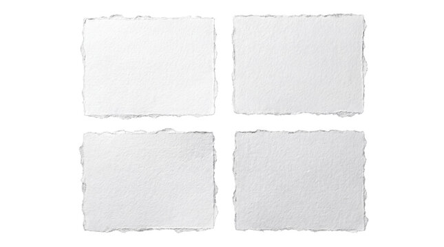 Collection of four rough white handmade paper sections with deckle edges in a 2x2 layout.