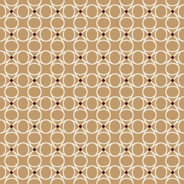 Geometric Seamless Pattern Vector, Tan Gold Ring Lattice Tile Background, Beige Vintage Decorative Textile Wallpaper Print, Warm Geometric Surface Backdrop Motif