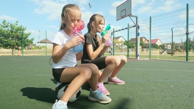Authentic Summer Childhood Break On Sports Court