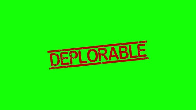 Deplorable rubber stamp animation. Deplorable Stamp textured bold text motion. Up to down stamp zooming and hit effect 4k video.