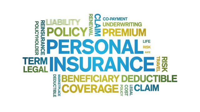 Personal insurance animated word cloud-text design animation tag kinetic typography seamless loop.