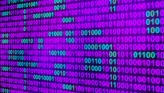 Blue purple binary code perspective digital technology abstract background