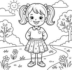 Fototapeta premium **Happy Cartoon Girl with Pigtails**