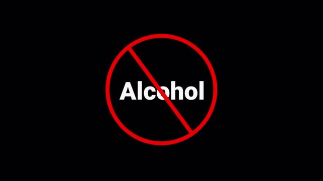 Red Alcohol Prohibition Symbol Sign Animation Isolated on Transparent Background, stop alcohol forbidden red circle animation, Warning, prohibited or ban icon animation. Alcohol Prohibition Symbol 4k
