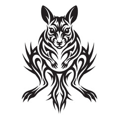 Fototapeta premium Tribal Kangaroo Tattoo Design, Blackwork Ink Ornamental Wallaby Illustration, Stylized Australian Animal Art