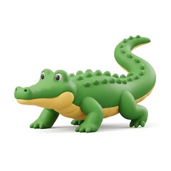 Naklejka premium 3D Cute cartoon green crocodile with yellow belly standing on white background cartoon alligator cute animal