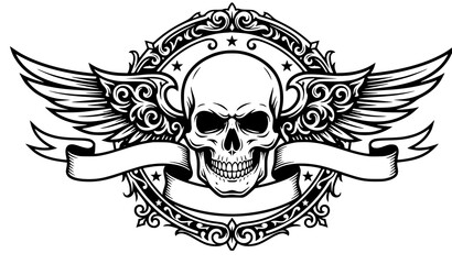 Fototapeta premium Gothic Skull Emblem with Decorative Blank Banners Vector Illustration