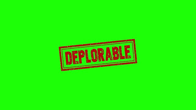 Deplorable rubber stamp animation. Deplorable Stamp textured bold text motion. Up to down stamp zooming and hit effect 4k video.