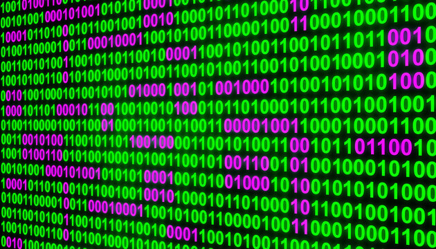Green purple binary code perspective digital technology abstract background