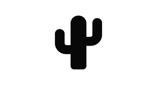 Black silhouette of a saguaro cactus against a white background