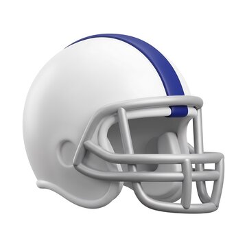 White football helmet with blue stripe and face mask in 3D sports helmet protective gear american football