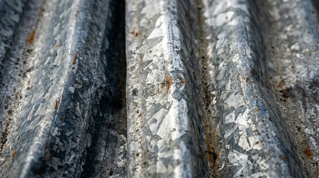 Corrugated Metal Sheet Close-up, Textured Surface, Industrial Material, Rustic Charm