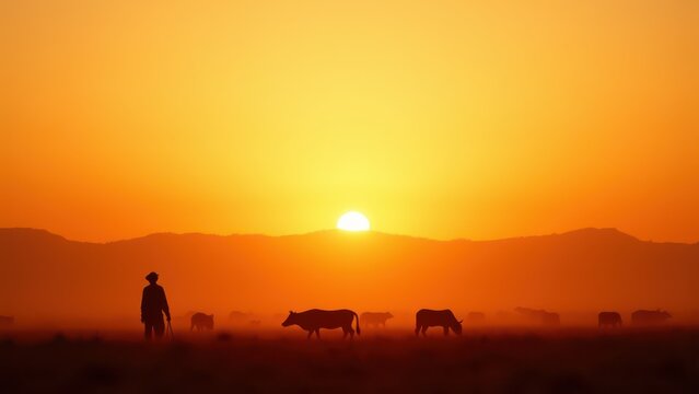 kenyan savanna golden hour maasai herder silhouette