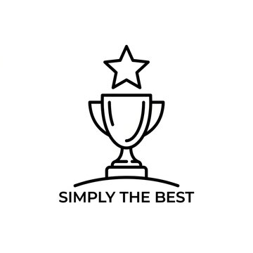 Minimalist trophy icon with star design and text simply the best.