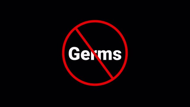 Red Germs Prohibition Symbol Sign Animation Isolated on Transparent Background, stop germs forbidden red circle animation, Warning, prohibited or ban icon animation. Germs Prohibition Symbol animation