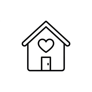 Simple line art illustration of a house with a heart symbol and mailbox.
