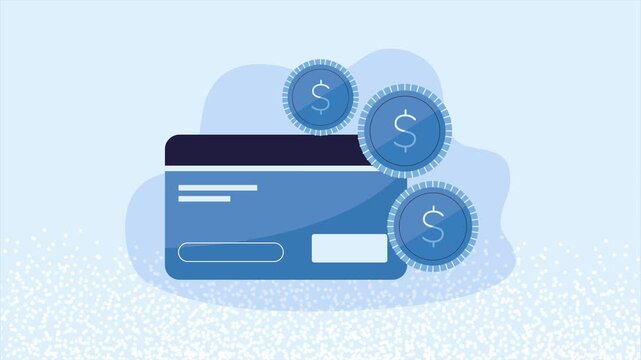 Cashback rewards program with credit card and coins motion graphic showing financial benefits for customers.