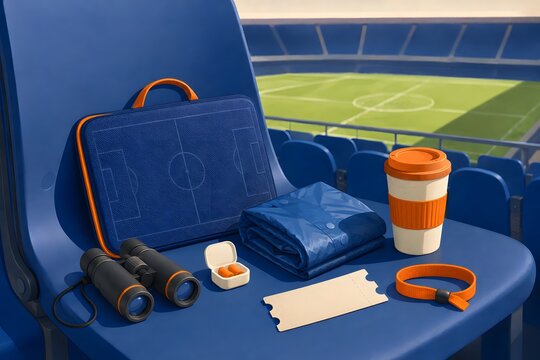 sports football matchday spectator essentials on stadium seat illustration


