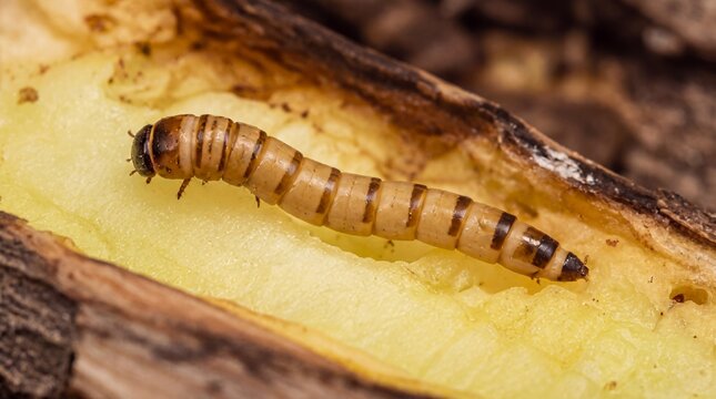 Zophobas morio Superworm Larva on Honeycomb Macro Close Up