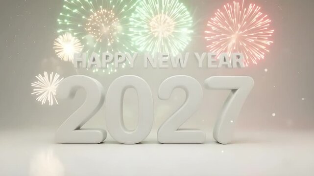 Happy New Year 2027 3D Text Animation with Realistic Fireworks 4K