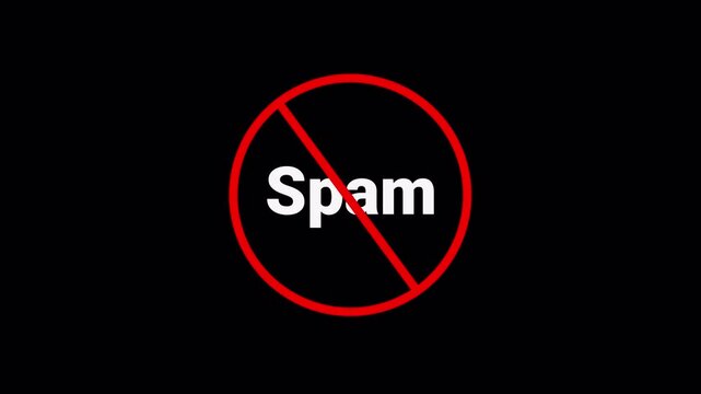 Red Spam Prohibition Symbol Sign Animation Isolated on Transparent Background, stop spam forbidden red circle animation, Warning, prohibited or ban icon animation. Spam Prohibition Symbol animation 4k