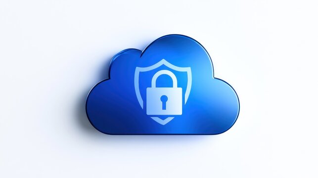A blue cloud icon with a shield and padlock symbol on a white background.