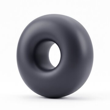 Minimalist dark gray torus ring 3D shape icon isolated on white background with 3D shape