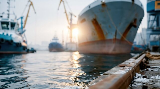 A tranquil view of boats docked by a harbor during sunset, showcasing a serene atmosphere and the beauty of maritime life amid nature's stunning colors.