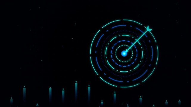 Futuristic target hud animation with digital bar graph data in cyber space for business analysis.