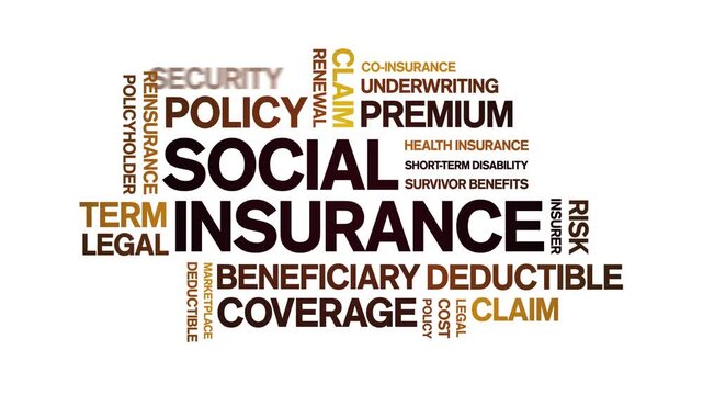 Social insurance animated word cloud-text design animation tag kinetic typography seamless loop.