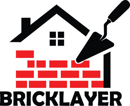 Bricklayer Construction Logo with House and Masonry Trowel